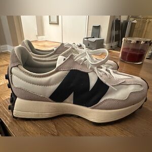 Excellent condition Women's New Balance 327 white navy blue cream - worn 2x